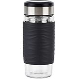 Emsa N20803 Tea Mug Theebeker van dubbelwandig glas, 0,4 liter, uitneembare zeef, BPA-vrij, 100% dicht, lekvrij, vaatwasmachinebestendig, 360 graden drinkopening, zwart