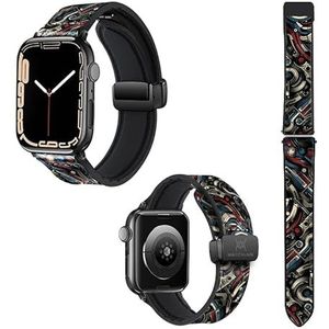 Horlogebandje voor Apple Iwatch 18 mm (38/40/41/42/44/45 mm) van siliconen en echt leer: America