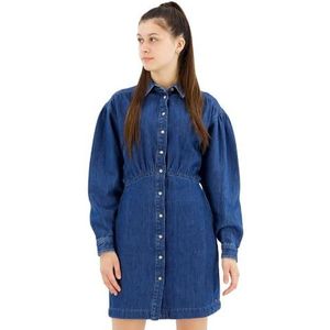 Pepe Jeans - PL953449 Julie - Midi-jurk - Blauw - Casual - Katoen - Denim - Lange Mouwen