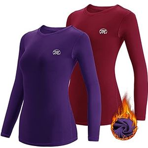 MEETWEE Thermisch shirt voor dames, compressieondergoed met lange mouwen, ski, functionele thermische basislaag, ademend, warm en sneldrogend, paars + rood, XL