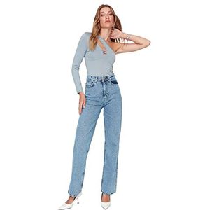 Trendyol Dames wijde pijpen jeans, blauw, 34, Blauw, 60