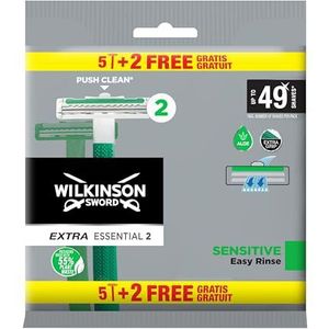 Wilkinson Sword Extra 2 gevoelige wegwerpscheerapparaten, 5 stuks + 2 stuks, glijstrips met vitamine E ter voorkoming van huidirritatie, volledige scheerbescherming