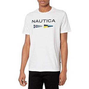 Nautica Mannen duurzaam vervaardigd logo signaal vlag grafisch T-shirt, Helder Wit, L