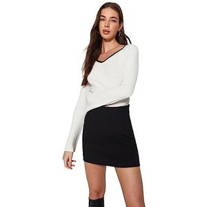 Trendyol Dames kleurblok lange mouwen slanke sweater, ecru, L
