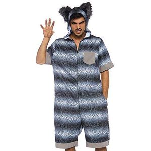 LEG AVENUE 86742 - Großer böser Wolf, Fellprint Jumpsuit für herren, Größe S/M(Grau), Karneval Kostüm Fasching