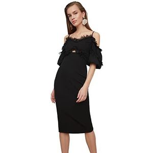 Trendyol Damesjurk met kant, gedetailleerde jurk, zwart, maat 38