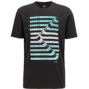 BOSS Heren Teeonic T-shirt van katoenmix met gestreept logo Artwork, zwart 1, 3XL