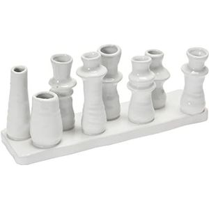Bloomingville Steengoed Multi 8 Secties Vaas, 11"" L x 3"" B x 5"" H, Wit