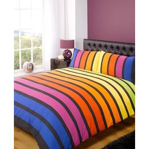 Rapport Soho beddengoedset met gekleurde strepen, blauw, paars, oranje, geel, groen - voor eenpersoonsbedden - slaapkamer beddengoed