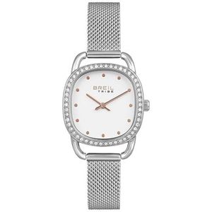 Breil Ladys' Penelope Horloge Collectie MonoKleur Witte Wijzerplaat 2 wijzers Quartz Uurwerk en Staal Zilver MESH EW0491, Zilver, Armband