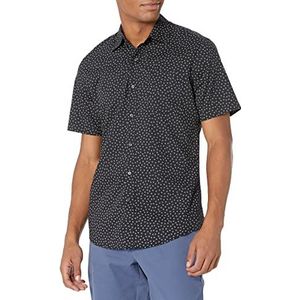 Amazon Essentials Men's Shirt met korte mouwen, print en slanke pasvorm, Zwart Bloemig, M