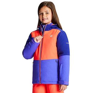 Dare2B Kid's Aviate Waterdichte en ademende hoge loft geïsoleerde reflecterende ski- en snowboard jas met sneeuwrok en elastische capuchon gewoon paars/vurig koraal, 5-6