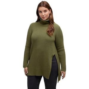 Ulla Popken Dames rolhals met Asymetric Slit trui, mosgroen, normaal, mosgroen, 50/52 NL
