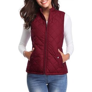 fuinloth Damesvest, Herfst Lichte Bontvest Wester (Zonder Mouwen) Korte Jas Vest Gilet Wijn Rood X-Large