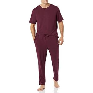 Amazon Essentials Katoenen modale pyjamaset voor heren, donker bordeaux, XX-Small