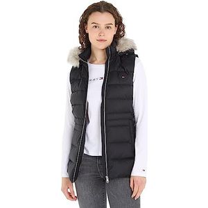 Tommy Hilfiger Dames Tyra donsvest met bont, Zwart, M