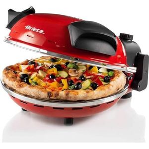 Ariete 909, pizzaoven, 400 °C, plaat van vuurvaste steen, bakpizza's in 4 minuten, diameter 33 cm, 1200 watt, 30 minuten-timer, rood