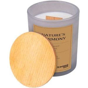 DONAU HOME Nature's Harmony Luxe 100% sojakaarsen geurkaars, 200 g, grijs glas met houten deksel, houten lont/bergamot, salie, jasmijn, zout, grenen, barnsteen, handgemaakt in de EU