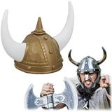 Relaxdays Viking helm, 2 hoorns, kunststof, Gallier helm vrouwen & mannen, hoofddeksel carnaval, goud/wit