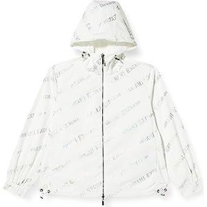 Armani Exchange Dames omkeerbaar, verstelbare taille en capuchon, all-over logo jas, optisch wit, extra klein, wit (optical white), XS