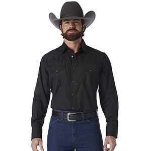 Wrangler Sport Western Dobby overhemd gestreept sport western hemd lange mouwen en drukknopen met twee zakken heren, Zwart, XXL