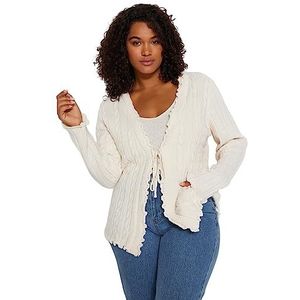 Trendyol Haarvlecht voor dames, lange mouwen, getailleerd gebreid vest in plussize, ecru, 4XL/Grote maten