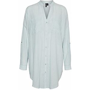 VERO MODA Dames Vmisabell L/S Fold Up Tunic Noos Tuniek shirt, Blauwe Fog/Strepen: sneeuwwit, XS
