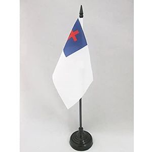 Christelijke Religietafel Vlag 15x10 cm - Christendomsbalie Vlag 15 x 10 cm - Zwarte plastic stok en voet - AZ FLAG