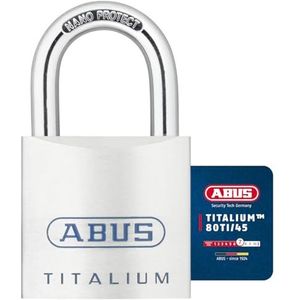 ABUS Titalium hangslot 80TI/45 - kelderslot met licht, massief slotlichaam van speciaal aluminium - ABUS veiligheidsniveau 7 - zilver