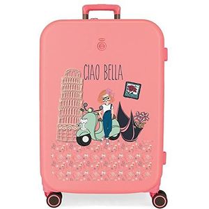 Enso Ciao Bella koffer, middelgroot, roze, 48 x 70 x 28 cm, harde ABS-kunststof, geïntegreerde TSA-sluiting, 79 l, 4,32 kg, 4 dubbele wielen, Roze, Eén maat, Middelgrote koffer