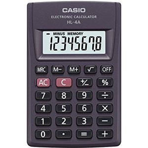 Casio HL-4A rekenmachine antraciet display (posten): 8 batterijen (B x H x D) 56 x 9 x 87 m, 1 stuk