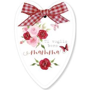 LINA OFFICINE GRAFICHE CREATIVE Houten hart met strik, cadeau voor Moederdag, verjaardag, jubileum, met opschrift ""Ti love mum