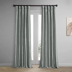 HPD Half Price Drapes PDCH-KBS9BO-108 Verduisterend Vintage Geweven Faux Dupioni Gordijn (1 Panel), 50 X 108, Zilver