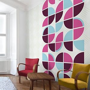 Retro stof Apalis cirkel patroon design glad behang, grootte, roze, 97963, 336 x 336 cm