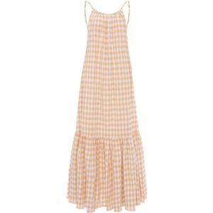 Lange jurk met dunne bandjes en open rug van wit-beige geruit paradijs, eenheidsmaat, beige, One size
