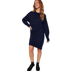 Trendyol Dames rechte mini lange mouwen casual oversized jurk jurk, Donkerblauw, L