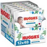 Huggies® Natural 0% Plastic billendoekjes, 576 babydoekjes (12x48 doekjes), gemaakt met natuurlijke vezels, verzorgend voor gevoelige babyhuid - billendoekjes met 99% water