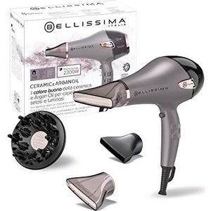 Bellissima Ceramic & Arganolie, professionele haardroger, keramische technologie en arganolie, vermogen 2300 W, 3 temperaturen, ionisator, cold shot, 2 sproeiers, keramische diffuser