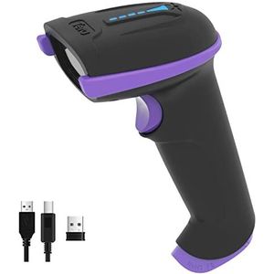Tera Draadloze barcodescanner Handheld 1D laser draadloos en USB bedraad met batterijniveau-indicator, extra grote batterij 2200mAh en ergonomisch design, patentnr.: EU008489413, upgrade-model 5100E lila