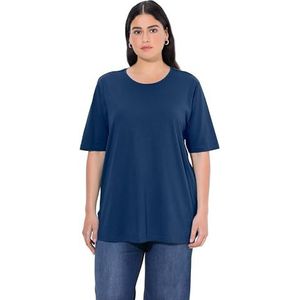 Ulla Popken T-shirt voor dames, grote maten, plus size, ronde hals, relaxed, halve mouwen, donkerblauw, 50-52