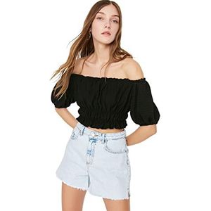 Trendyol Dames getailleerde off-shoulder carmen kraag gebreide blouse, Zwart, XL
