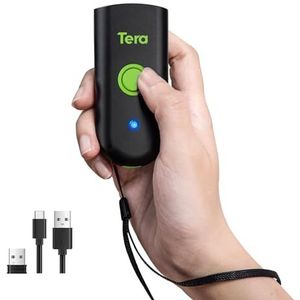 Tera Mini 1D barcodescanner: waterdichte draadloze laserscanner, compatibel met Bluetooth, USB-bedraad, draagbaar voor bedrijfslogistiek, werkt met iOS, Windows, Android, 1100L, groen