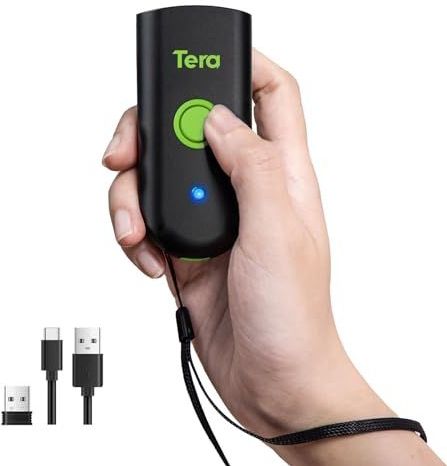 Tera Mini 1D barcodescanner: waterdichte draadloze laserscanner, compatibel met Bluetooth, USB-bedraad, draagbaar voor bedrijfslogistiek, werkt met iOS, Windows, Android, 1100L, groen