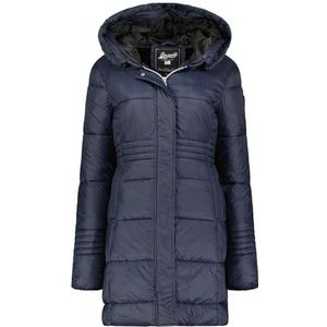 Geographical Norway Deneza Lady Lange parka voor dames, dik, warm, herfst, winter, dunne jas, capuchon, imitatiebont, winddichte jas, elegante donsjack voor dames (marineblauw XL), Marineblauw, XL