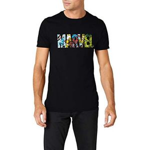 Marvel Heren Comic Strip Logo T-shirt, Zwart, M