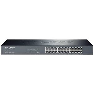 Switch met 24 poorten, 10/100/1000 Mbps, RJ45, metalen behuizing voor 19 inch rack, ideaal voor bedrijfsnetwerken en verbindingsoptimalisatie.