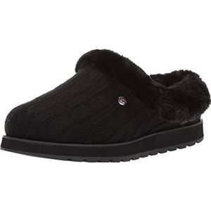 Skechers Keepsakes-Ice Angel Slipper voor dames, Zwarte Kabel Gebreide Trui Faux Fur Trim 01, 41 EU