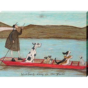 The Art Group Sam Toft Woofing Langs On The River Canvas Print, katoen, meerkleurig, 1,8 x 30 x 40 cm