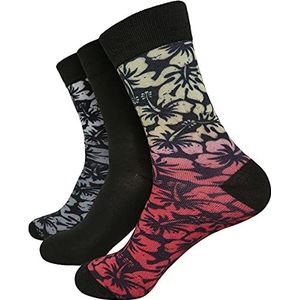 Urban Classics Unisex sokken Flower 3-Pack, Sportsokken voor mannen en vrouwen, maten 35-50, zwart/grijs/rood., 35/38 EU
