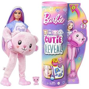 Barbie Cutie Reveal Pop en Accessoires, zacht teddybeerkostuum en 10 verrassingen, waaronder kleurverandering, Love' Cozy Cute Tees HKR04
